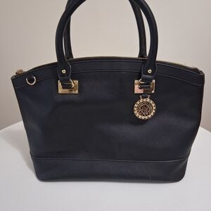 Anne Klein Black Satchel with Gold Accents